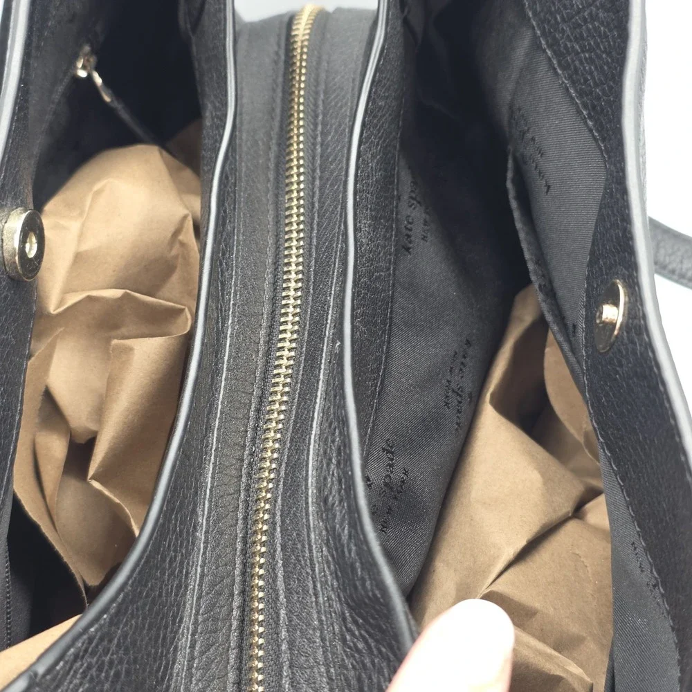 Kate Spade Shoulder Bag Womens Medium Black Leather Triple Compartment Hobo Chic